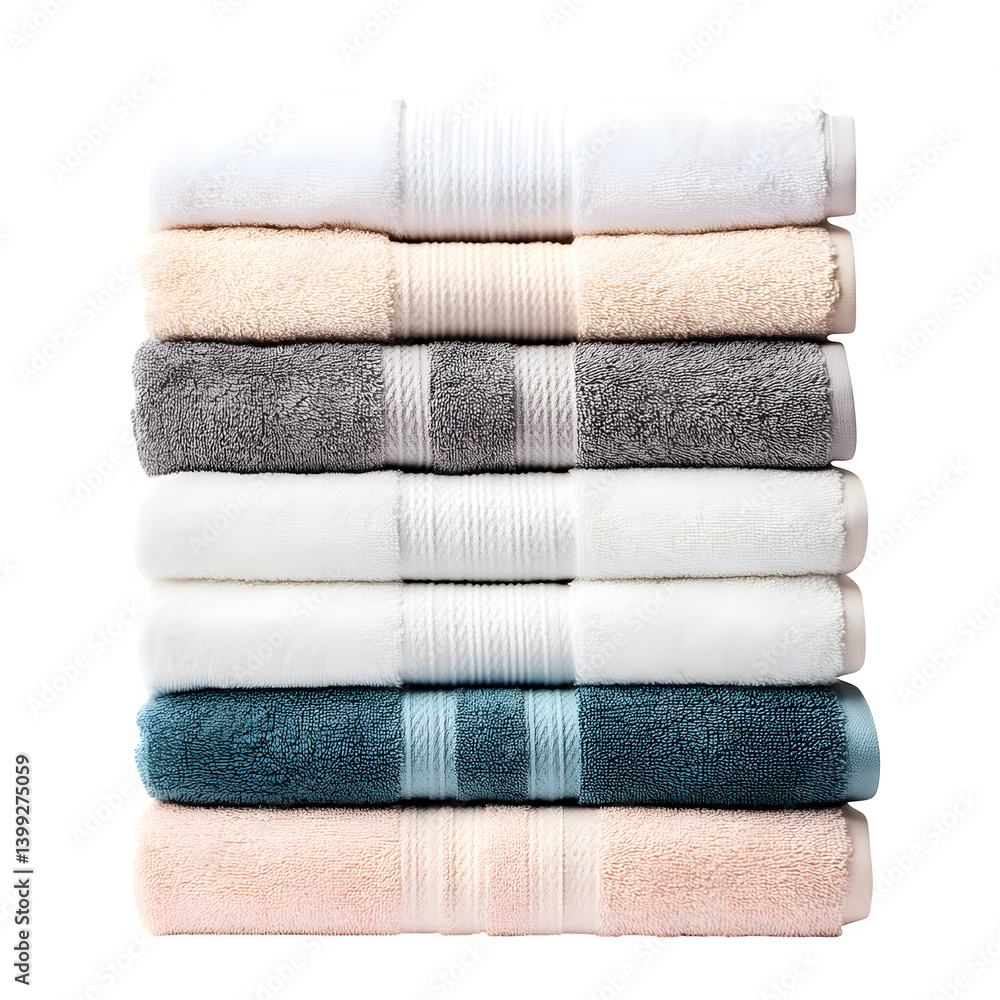 Set of Egyptian cotton towels stacked isolated on white background Set of Egyptian cotton towels stacked isolated on white background