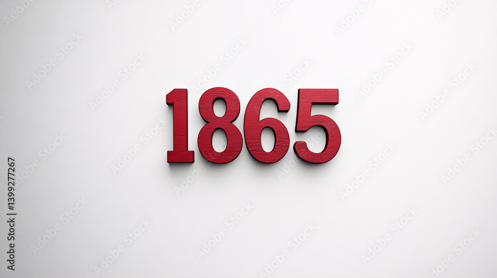 1865 Red Wooden Numbers on White Background Historical Year Backdrop 1865 Red Wooden Numbers on White Background Historical Year Backdrop