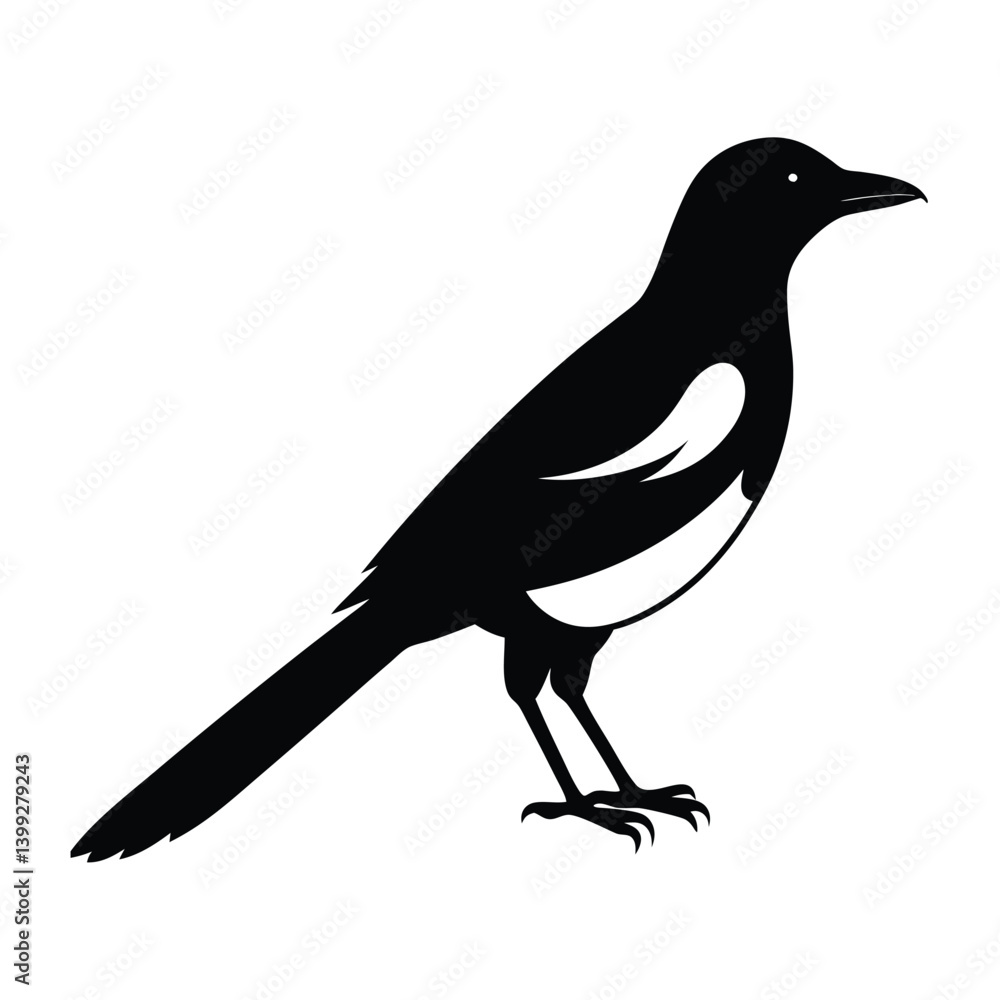 Fototapeta premium Magpie Silhouette Vector Art Design | Black and White Magpie Bird Vector Illustration