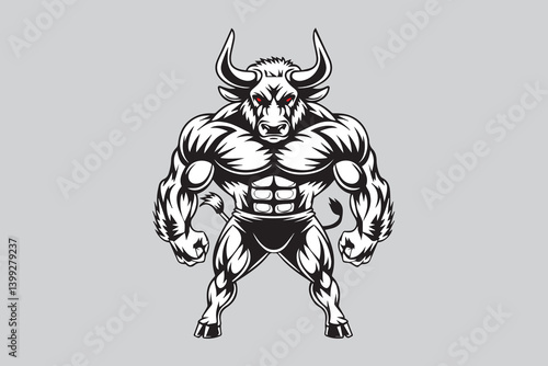 muscular bull illustration vector