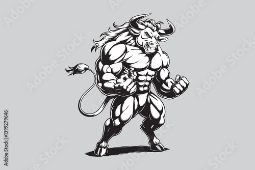 muscular bull illustration vector