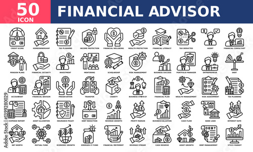 Financial Advisor icon collection set. Simple black line vector.