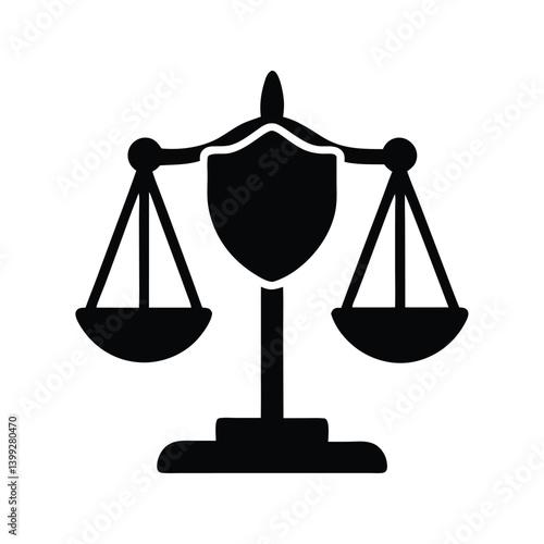 Justice Scale Icon with Transparent Background, Balance Symbol in Glyph Style