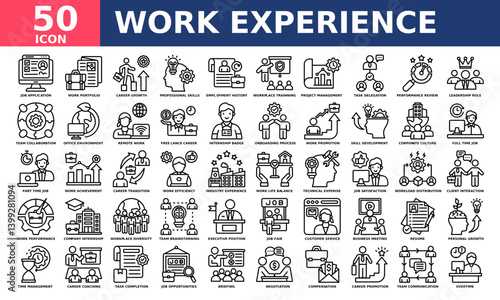 Work Experience icon collection set. Simple black line vector.