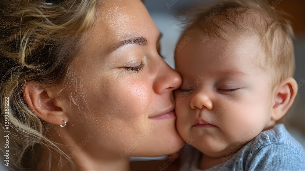 Mother’s Day: A serene portrait captures a mother tenderly embracing her sleeping baby, both with closed eyes, radiating warmth and peaceful connection. Mother’s Day: A serene portrait captures a mother tenderly embracing her sleeping baby, both with closed eyes, radiating warmth and peaceful connection.
