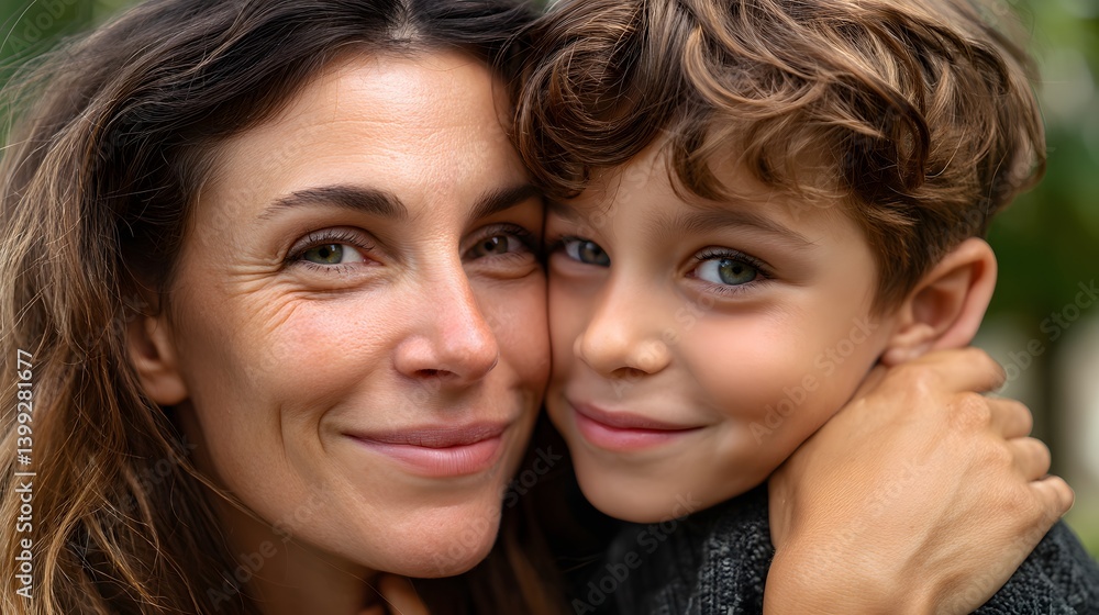 Mother’s Day: A tender, close-up shot of a mother and son, their faces pressed together in a loving embrace, sharing a special moment of connection and joy. Mother’s Day: A tender, close-up shot of a mother and son, their faces pressed together in a loving embrace, sharing a special moment of connection and joy.