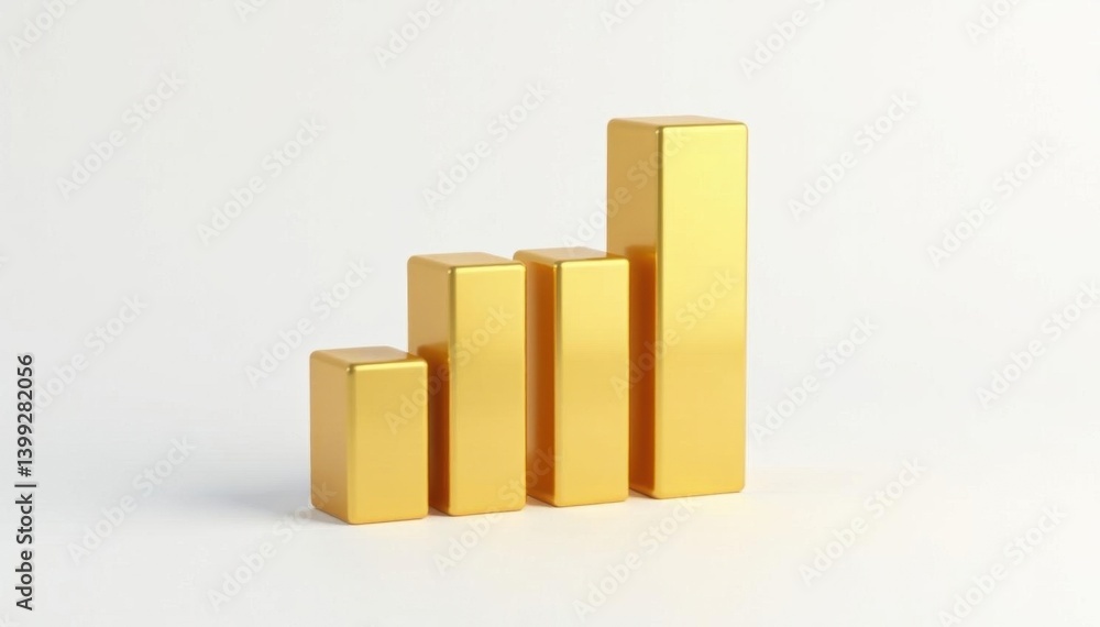 Golden bar graph icon, clean white background, abstract, return, stock photo Golden bar graph icon, clean white background, abstract, return, stock photo