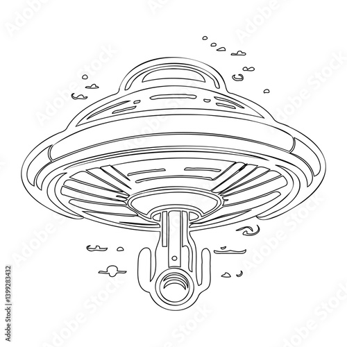 Monochrome Line-Art Drawing of Flying Saucer
