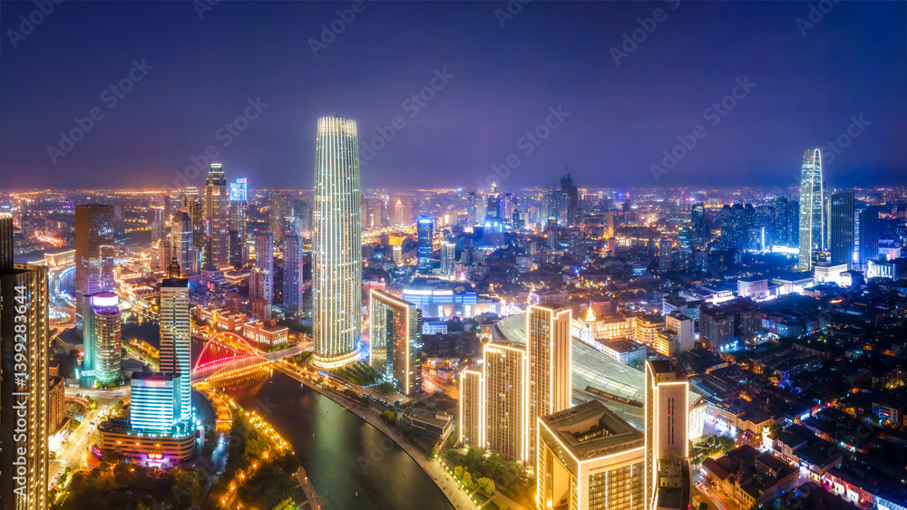 Stunning Urban Cityscape at Night with Vibrant Lights