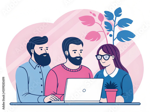 Startup Team Collaboration – Flat Illustration of Creative Office Workers in Modern Workplace