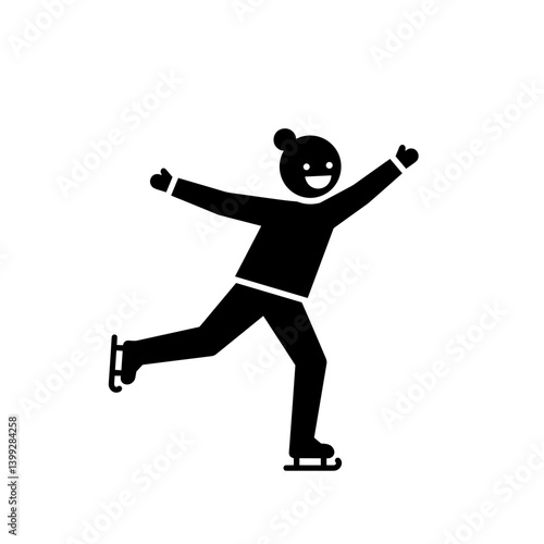 Happy skater performing ice skating on white background  
