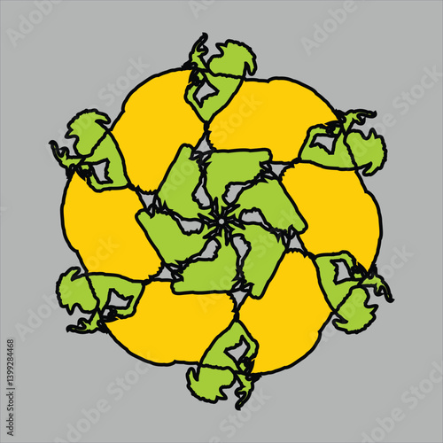 Abstract and fauna ceramic motif design with colorful colors on a gray background