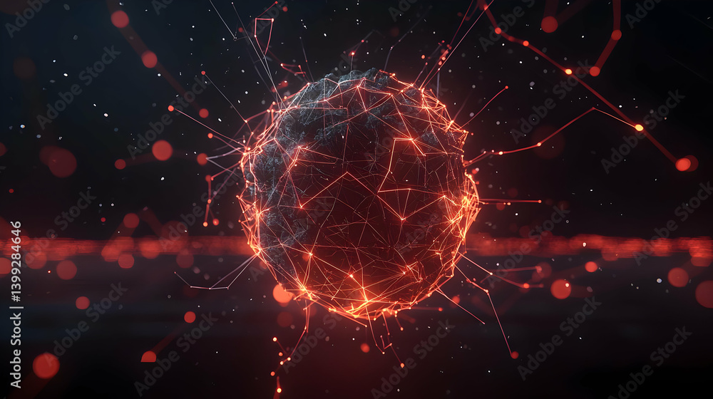 Fototapeta premium Abstract Glowing Sphere With Red Particles