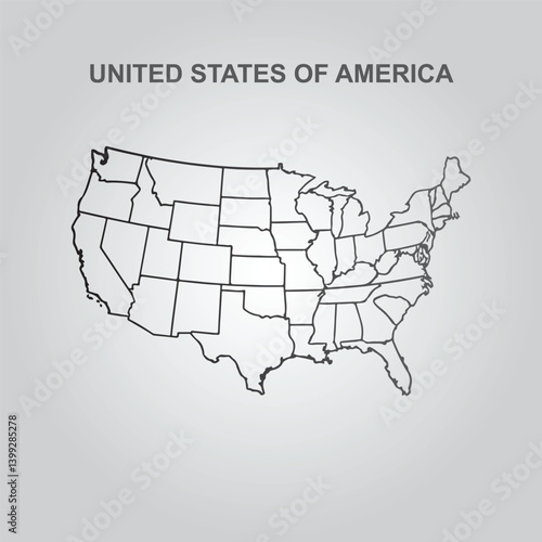 Simple outline map of the United States showing state borders with a minimalist gray background, unlabeled and clean design.