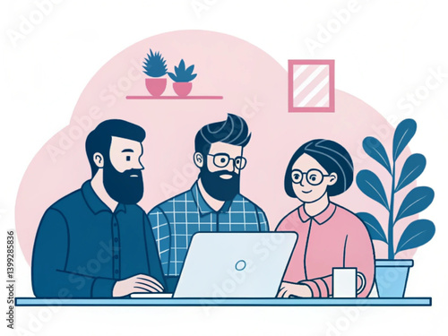 Startup Team Collaboration – Flat Illustration of Creative Office Workers in Modern Workplace