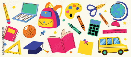 Back to school doodle set and element vector illustration
