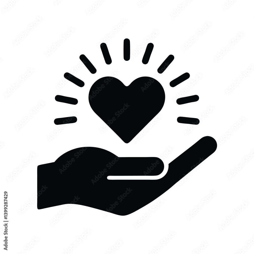 Open Hand Holding Heart with Radiating Light Rays on a Transparent Background Open Hand Holding Heart with Radiating Light Rays on a Transparent Background