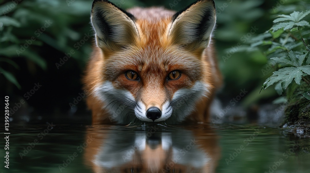 Fototapeta premium Red Fox Reflection: A Majestic Creature in its Natural Habitat