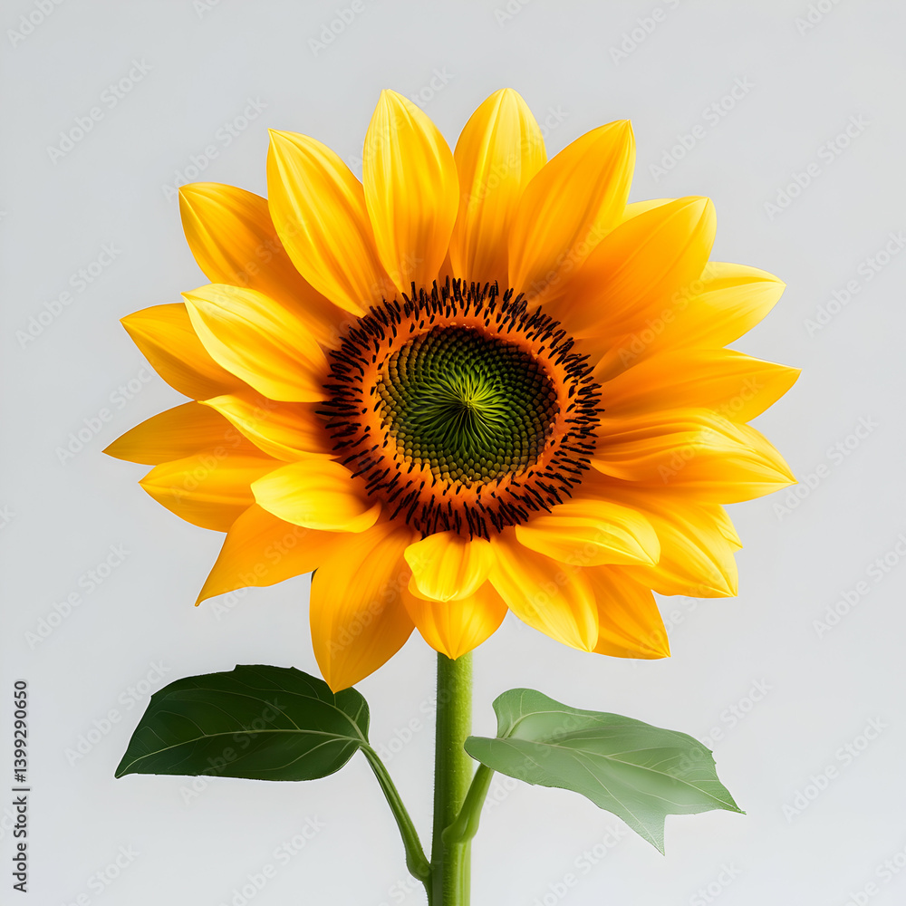 Obraz premium Vibrant Yellow Sunflower Closeup on White Background