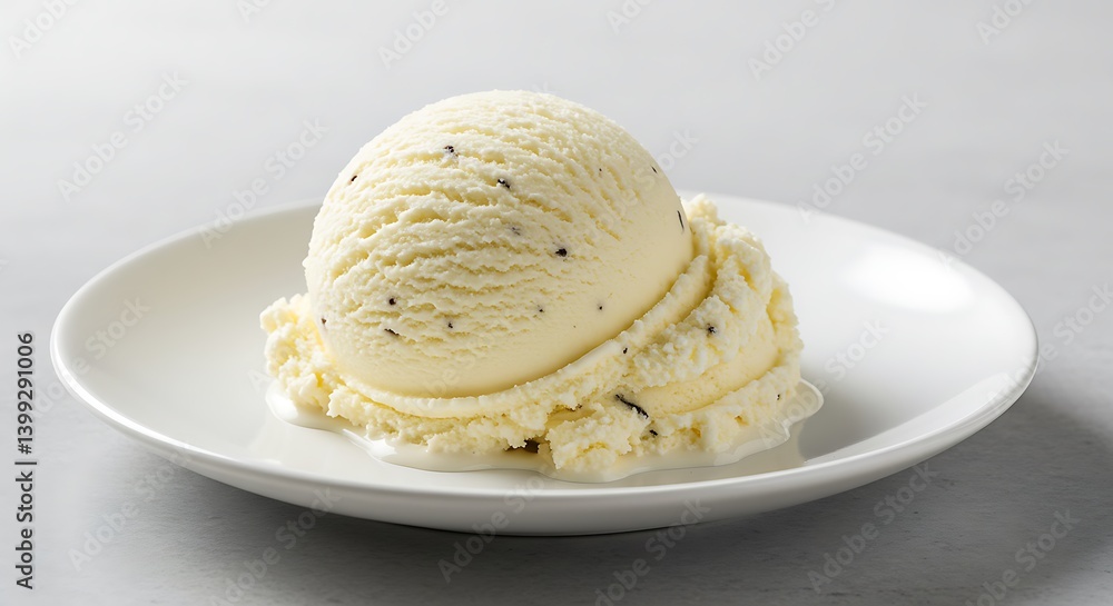 Scoop of Vanilla Ice Cream on a White Plate Dessert Treat