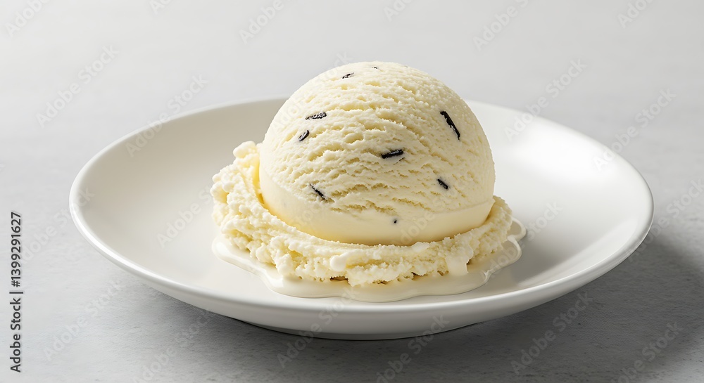 Ice Cream Scoop on Plate Vanilla Chocolate Chips Ice Cream Scoop on Plate Vanilla Chocolate Chips