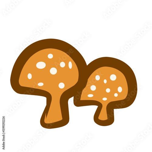Vibrant, cartoon-style mushrooms with unique shapes and colors set against a simple white background