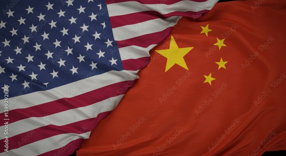 Obraz premium USA and China Flags Overlapping, International Relations Concept