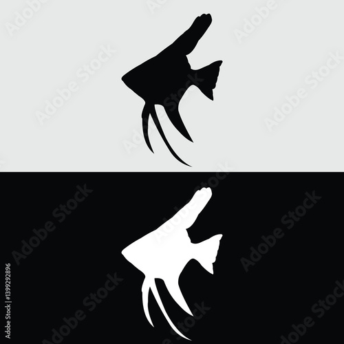 angelfish logo silhouette design with black and white color