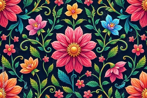 Intricate floral pattern, repeating seamlessly , textile, element, design