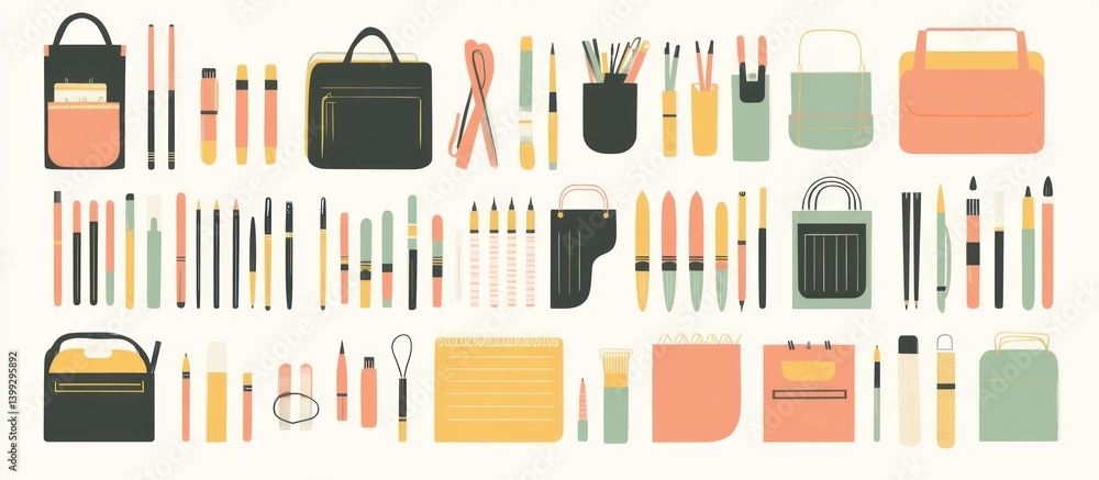 Illustration of stylish office and creative tools in a modern minimalist style Illustration of stylish office and creative tools in a modern minimalist style