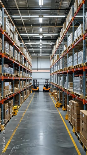Wallpaper Mural View of warehouse interior showing forklift trucks and aisles filled with goods on shelving Torontodigital.ca