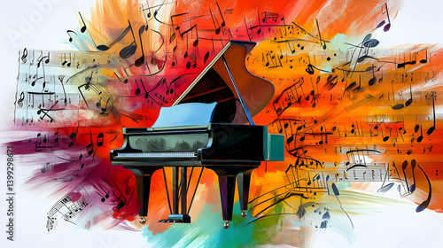 Abstract Colorful Piano With Musical Notes