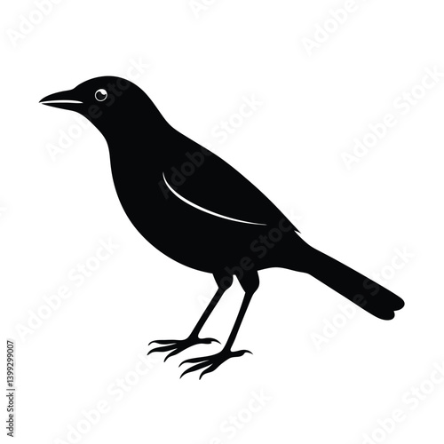 Myna Silhouette Vector Art Design | Black and White Myna Bird Vector Illustration