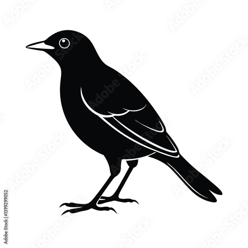 Myna Silhouette Vector Art Design | Black and White Myna Bird Vector Illustration