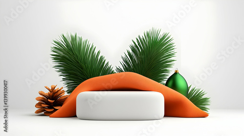 White Marble Podium with Christmas Decorations