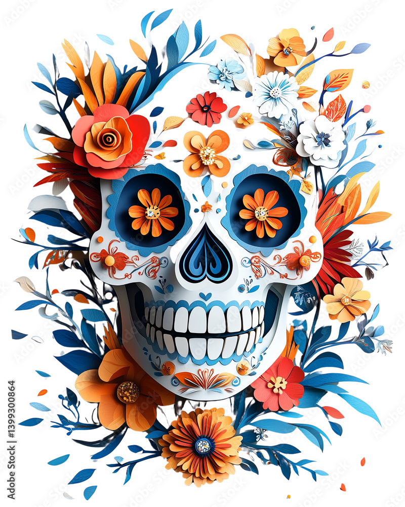 day of the dead sugar skull Colorful skull surrounded by vibrant flowers, celebrating life and death symbolism. day of the dead sugar skull vibrant art die-cut day of the dead sugar skull Colorful skull surrounded by vibrant flowers, celebrating life and death symbolism. day of the dead sugar skull vibrant art die-cut