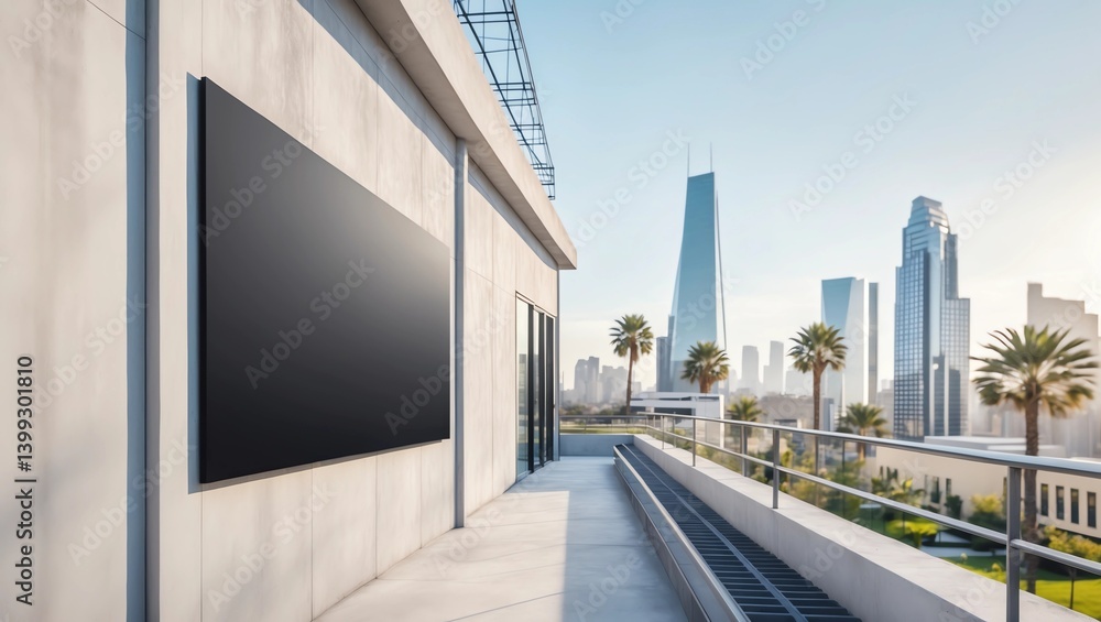 Obraz premium Modern Building with Blank Vertical Billboard Mockup in Urban Cityscape