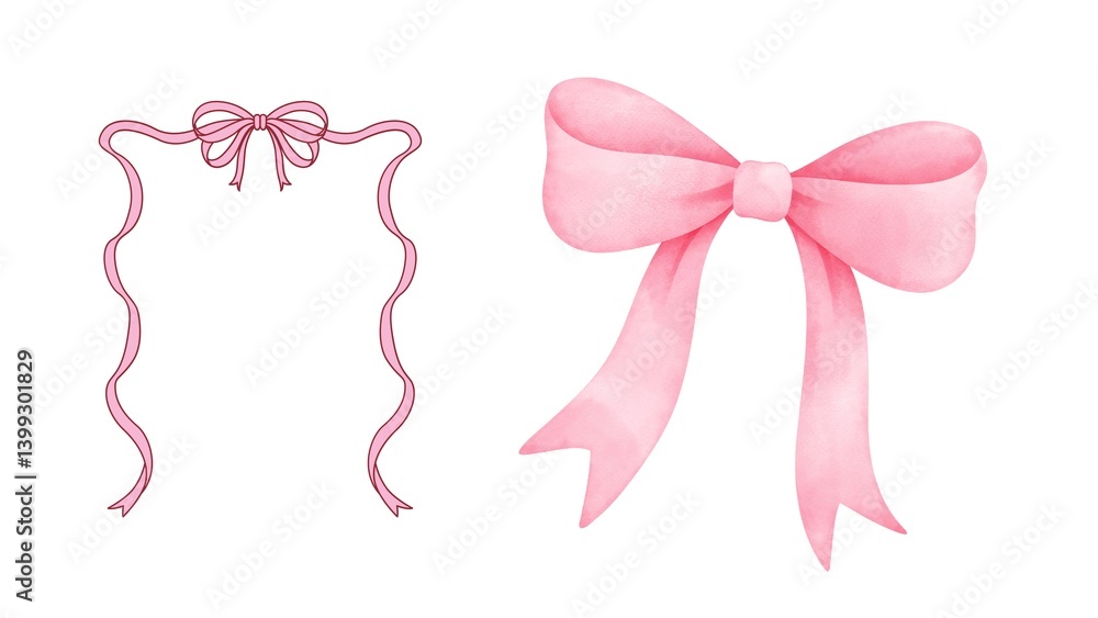 Two pink ribbons on white background, perfect for graphic design, decoration, awareness campaigns, or creative layouts. Clean and minimal style for versatile use Two pink ribbons on white background, perfect for graphic design, decoration, awareness campaigns, or creative layouts. Clean and minimal style for versatile use