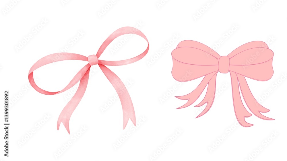 Two pink ribbons on white background, perfect for graphic design, decoration, awareness campaigns, or creative layouts. Clean and minimal style for versatile use Two pink ribbons on white background, perfect for graphic design, decoration, awareness campaigns, or creative layouts. Clean and minimal style for versatile use