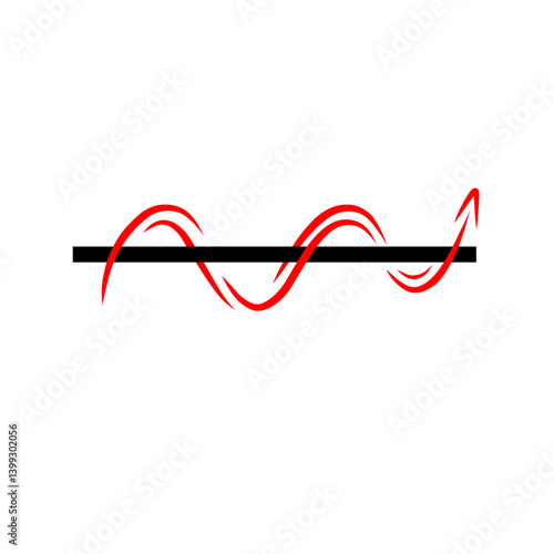 Abstract red lines create dynamic movement over a black horizontal bar on a white background