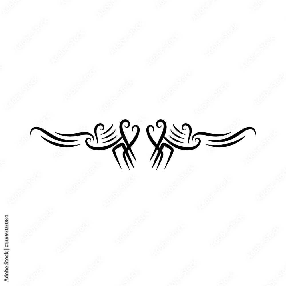 Elegant black tribal design featuring two stylized birds with wings, suitable for tattoos or art Elegant black tribal design featuring two stylized birds with wings, suitable for tattoos or art