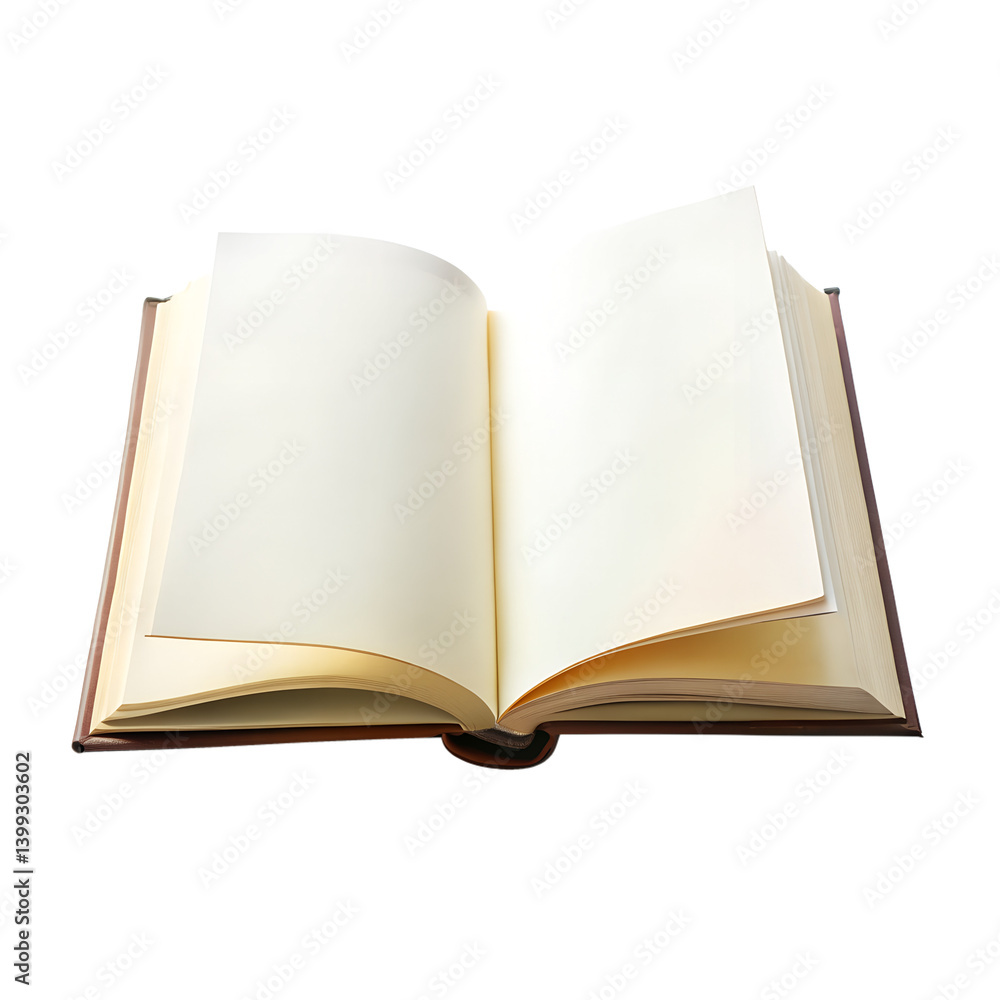 An open book, inviting untold stories and blank pages ready for new adventures, displayed against a clean white background with soft light. An open book, inviting untold stories and blank pages ready for new adventures, displayed against a clean white background with soft light.