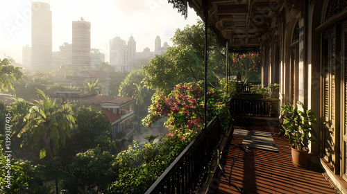 Early Morning Balcony View Of Lush Cityscape In India