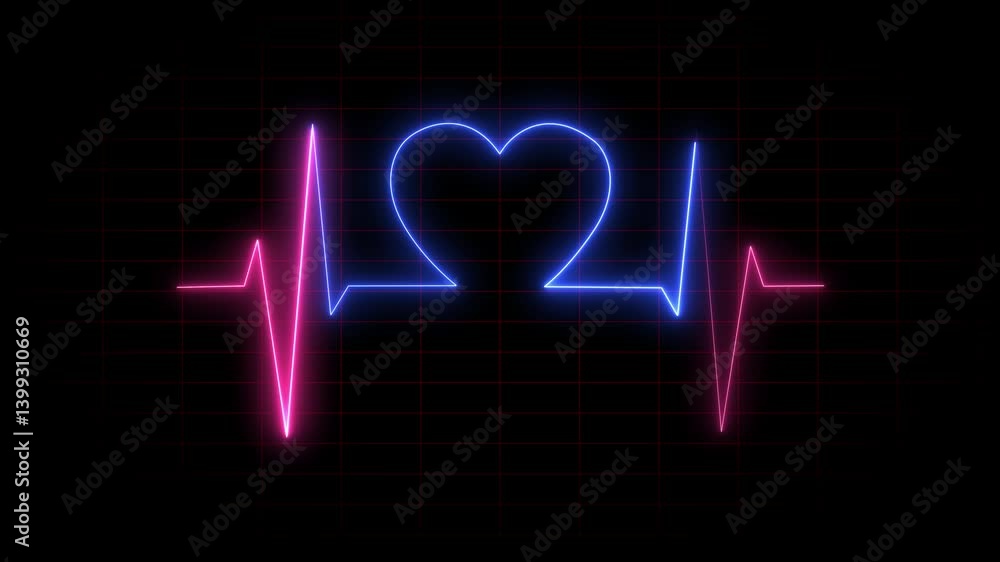 Cardiogram of heart beat. Neon Heart Beat ECG EKG Animation Background. Abstract Glowing Neon Heart Beat Single Loop Animation. Cardiogram of heart beat. Neon Heart Beat ECG EKG Animation Background. Abstract Glowing Neon Heart Beat Single Loop Animation.