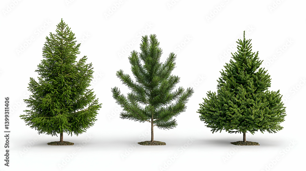 Obraz premium Three Pixelated Evergreen Trees On White Background