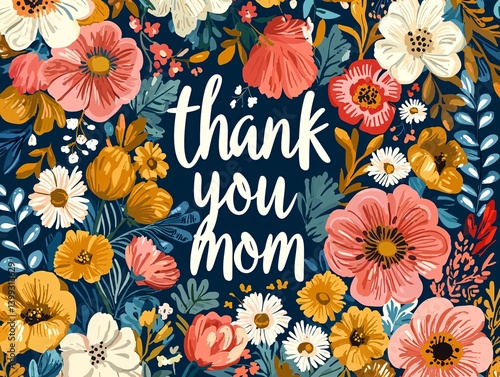 Vibrant Floral Pattern with Thank You Message for Mother's Day