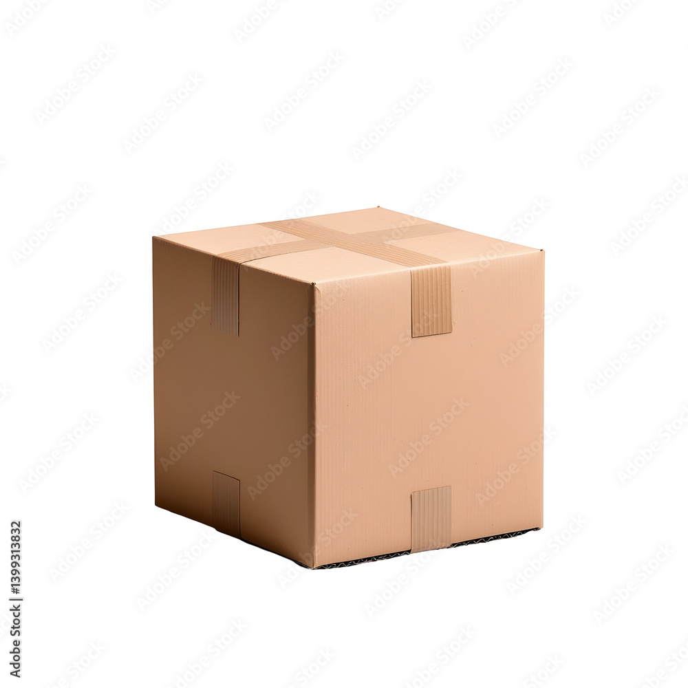 Fototapeta premium Isolated cardboard box with matte texture cast shadow and precise geometric form on a simple nondescript background Showcases a minimalist modern