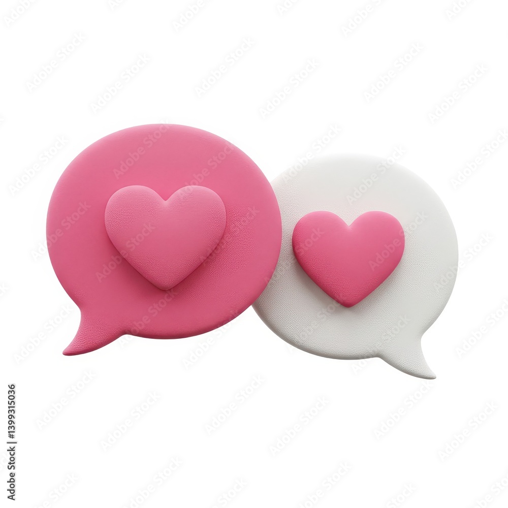 Two speech bubbles with hearts on white background Two speech bubbles with hearts on white background