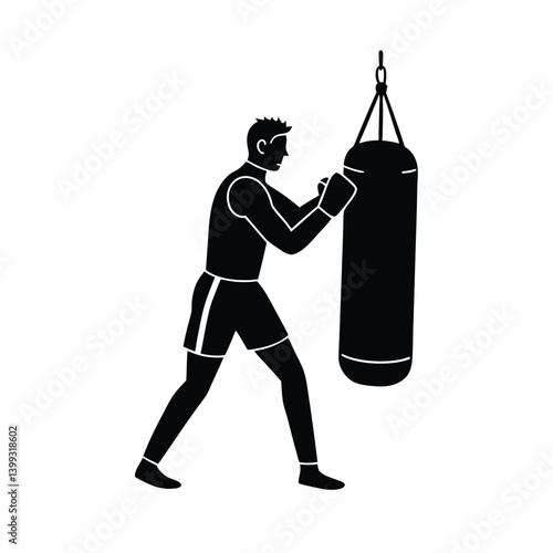 Boxer Punching Bag Training Vector