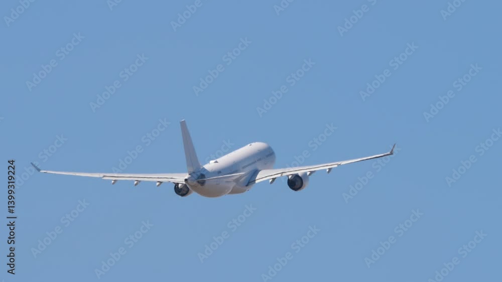 Shot of a jet plane climbing to altitude. Airplane take off. Airliner departure. Tourism and travel concept Shot of a jet plane climbing to altitude. Airplane take off. Airliner departure. Tourism and travel concept